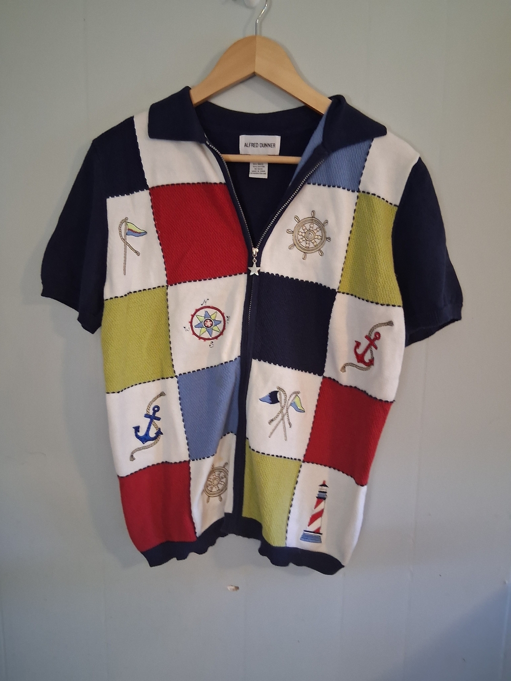 Vintage 90's Alfred Dunner Nautical Patchwork Cardigan Size Small